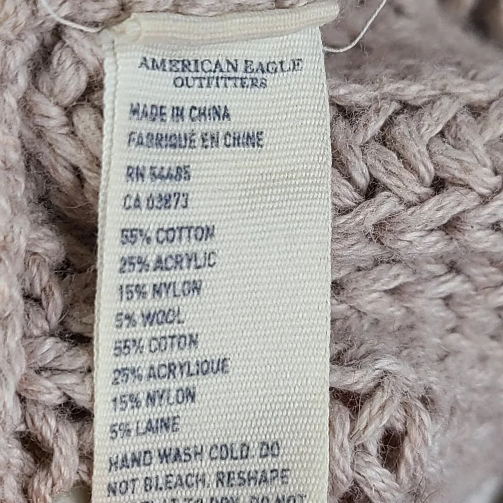 American Eagle Grey Beige Crochet Wool Blend Glitter Cable Knit Infinity Scarf